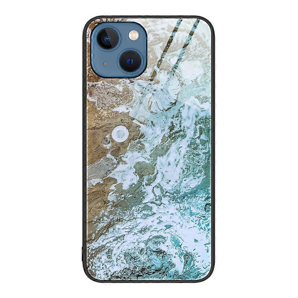 Para iPhone 14 Plus Capa Protetora de Vidro com Padrão de Mármore