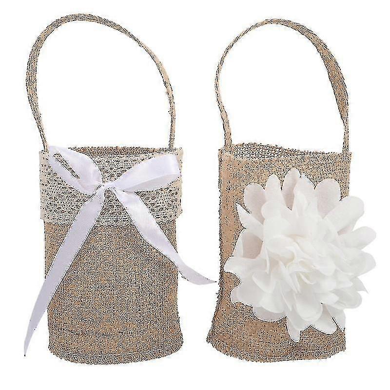 2pcs Flower Girl Basket Wedding Flower Girl Basket With Ribbon Decoraiton