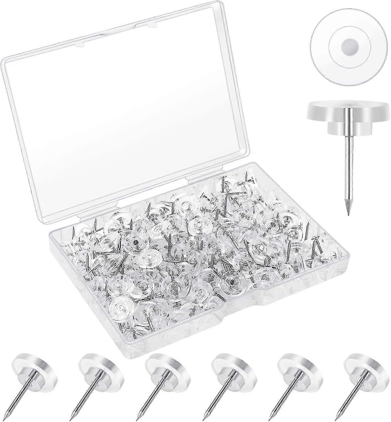 100 Pieces Transparent Push Pin, 16 Mm Flat Push Pin Wall Push Pins Cork Board Pins And Push Pins With Storage Box For Wall Bulletin Board Cork Board