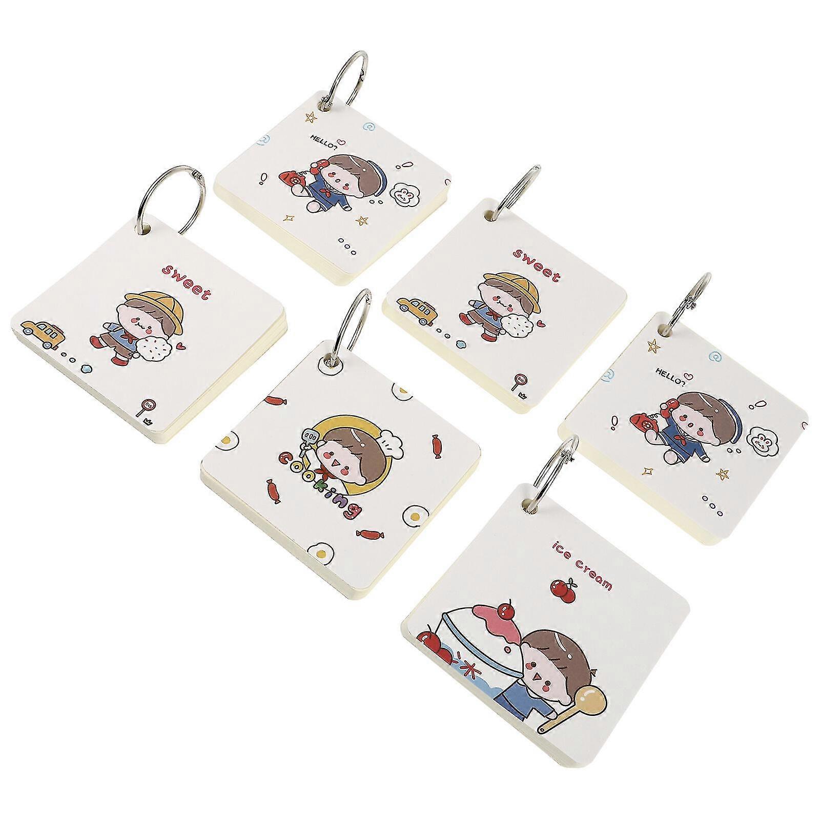 6pcs Cartoon Blank Vocabulary Cards Practical Portable Ring Note Pads Notebooks