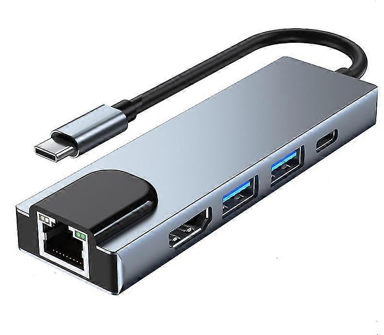 5In1 Multiport Type-C Docking Station USB-C to 4K HDMI RJ45 PD Charging Adapt