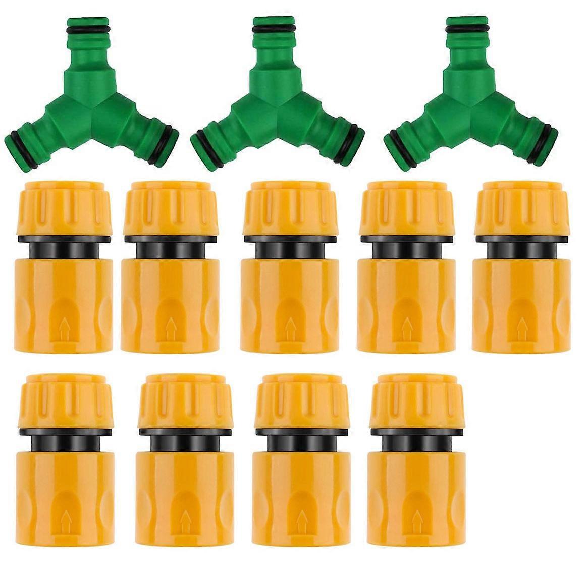 Garden Hose Quick Connector Kits 3 Pcs Snap on Hose Splitter (3 Way) 1/2 Inch 9 Pcs Hose End Quick