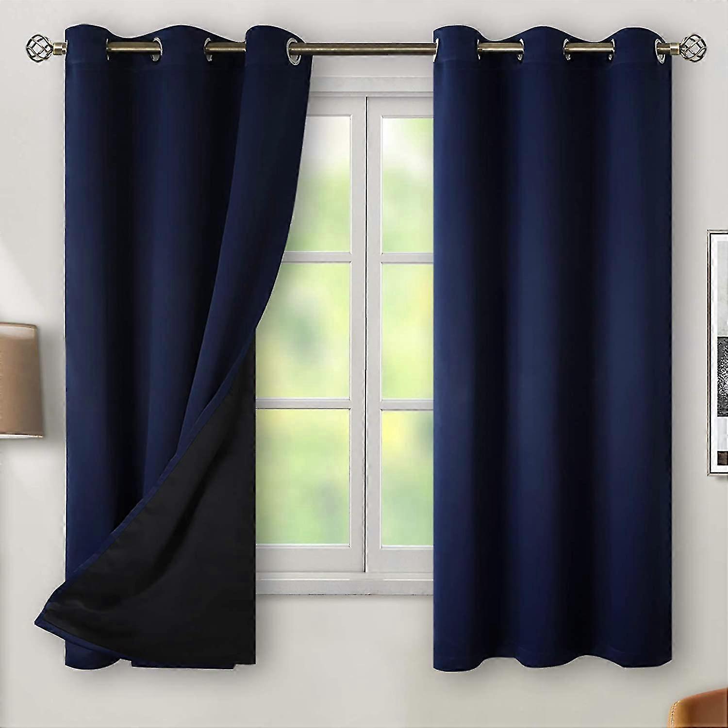Blackout Curtains 2 Piece Grommet Insulated Room Darkened Curtains With Wavy Lines And Dot Print Bedroom