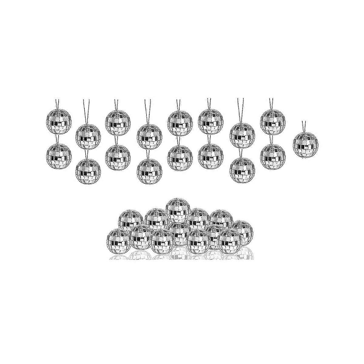 30Pack Disco Ball Silver Hanging Mirror Disco Balls Ornaments with Rope Christmas Wedding Party Mus
