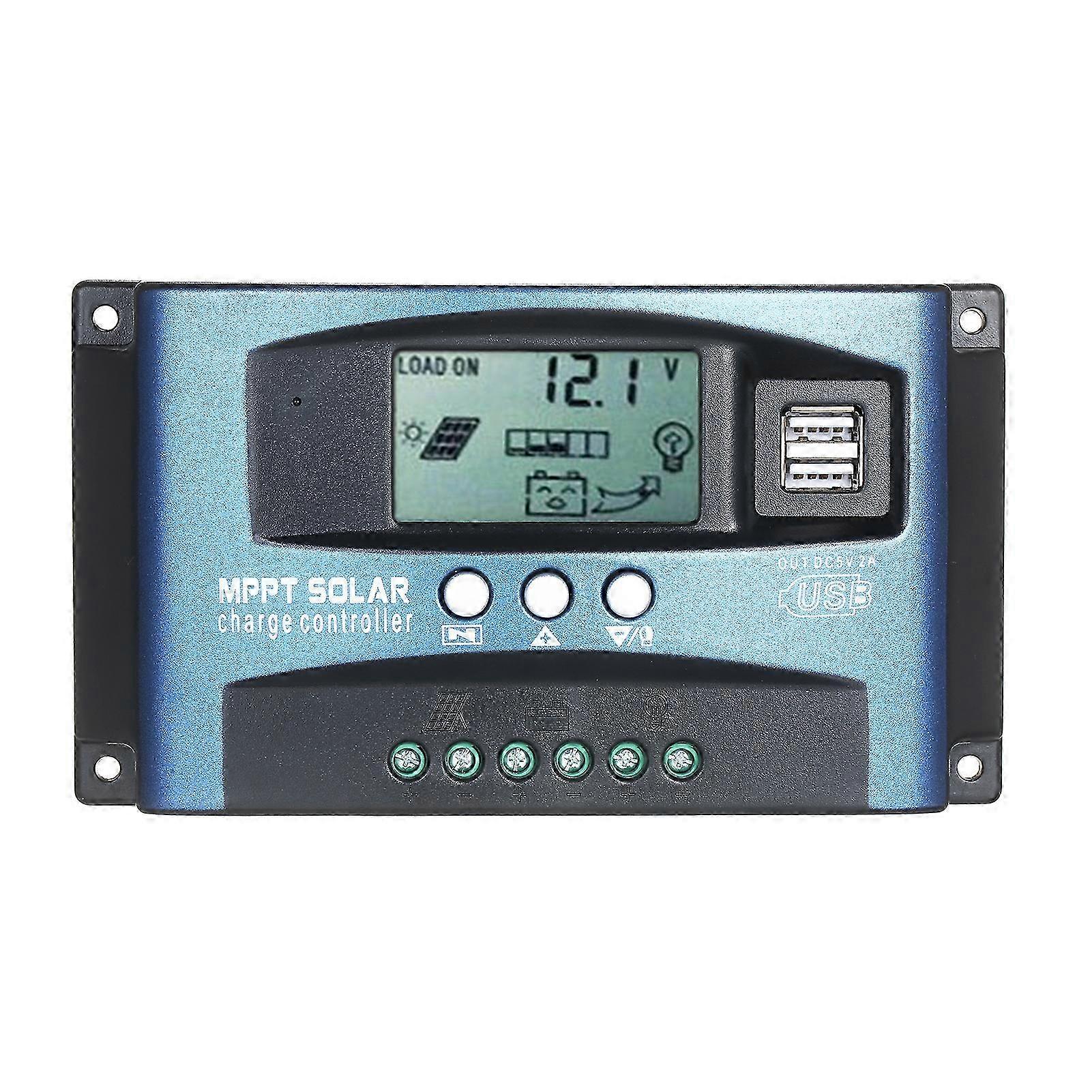 MPPT Solar Charge Controller Dual USB Solar Controller Smart LCD Screen MPPT Tracking 5V/2A Dual USB Output 12V/24V Automatic Identification