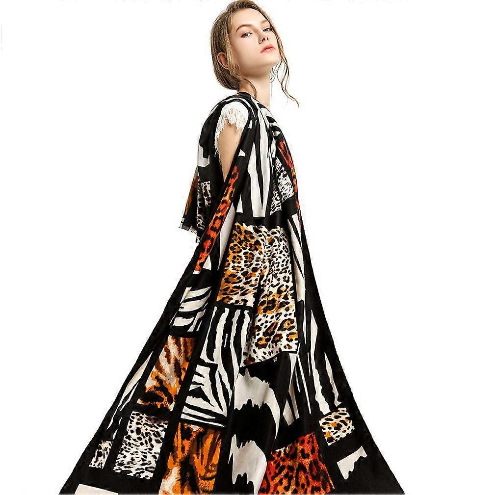 MEANBEAUTY Automne Hiver Satin Écharpe Mode Zebra Stripe Imprimé Écharpe Surdimensionnée pour Dame