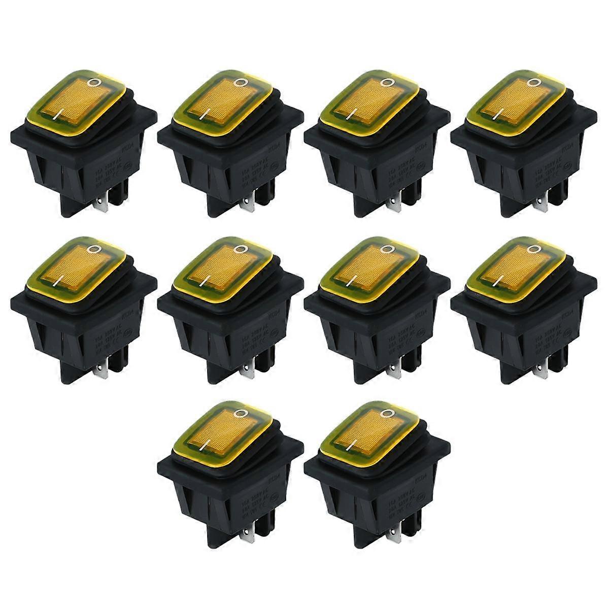 4 Pins Waterproof Rocker Switch 250V 16A Car Boat Button with LED Light Yellow Light