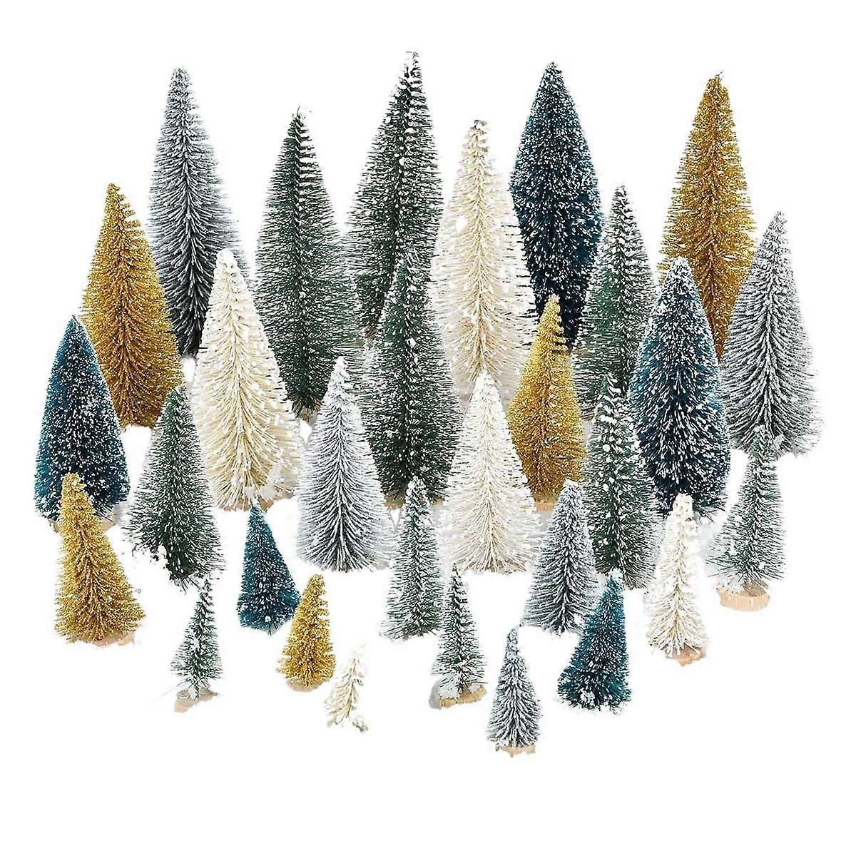30 Pieces Miniature Pine Trees Sisal Trees with Wood Base for Miniature Scenes, Tabletop Decorectur
