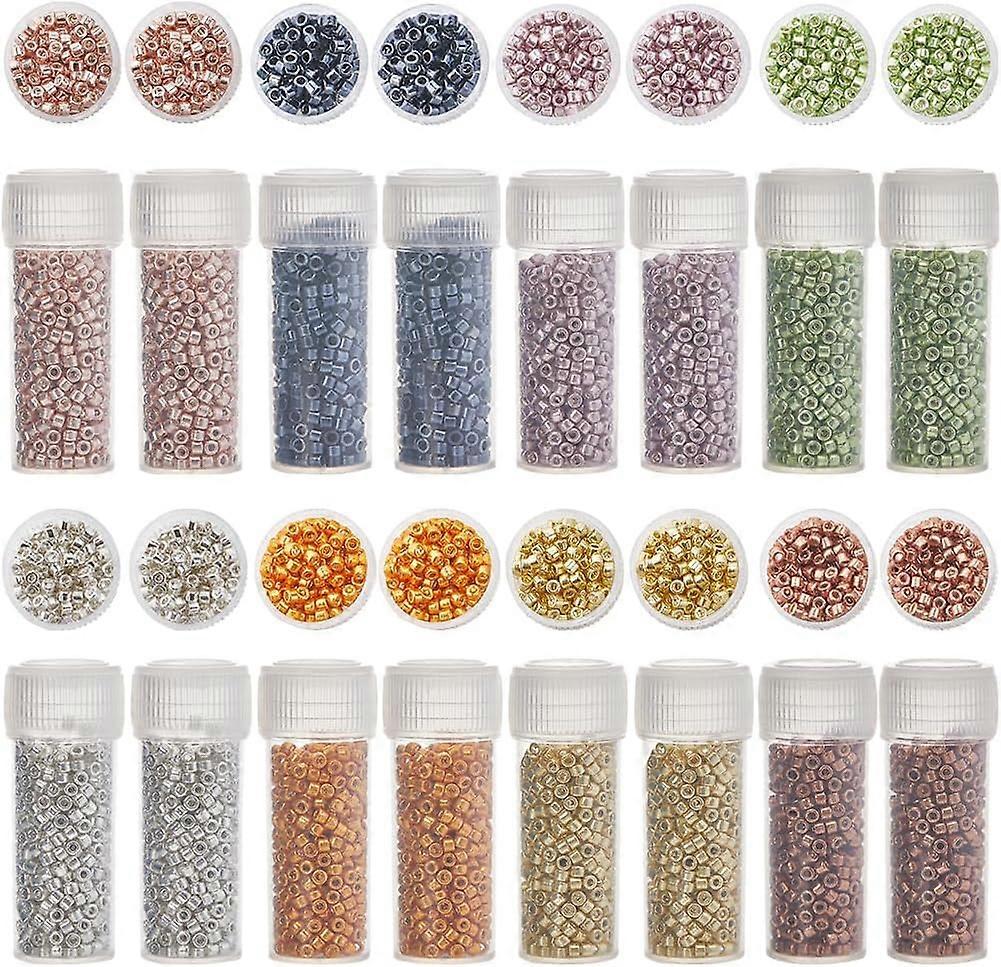 80G 8 Style Cylinder Seed Beads Metallic Colours Round Hole Uniform Size Mixed Color 2x1.5~2mm Hole: 0.8mm 10g/style