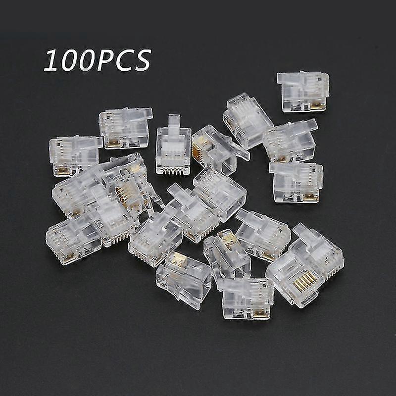 100pcs Rj12 6p6c Modular Cable Head Telephone Connectors Crystal Plugs - MXBC