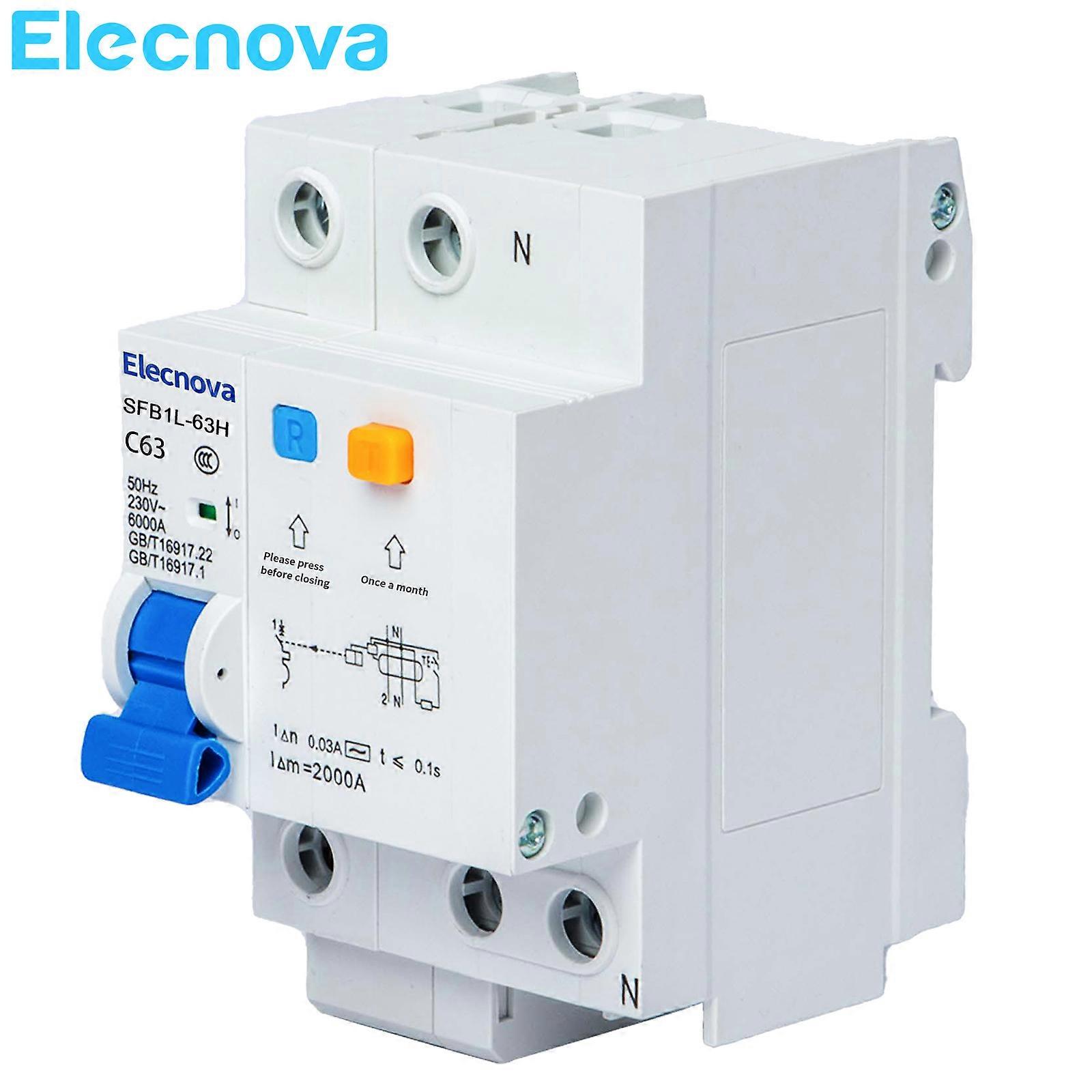 1P+N MCB RCBO DIN Rail Mini Circuit Breaker AC 6KA 6/10/16/20/25/32/40/50/63A-Overload,Short-circuit Leakage Protection Switch