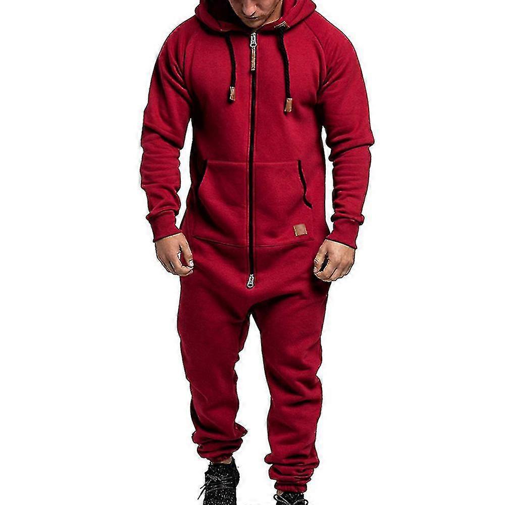 Herre Onesie Hettegenser Glidelås Jumpsuit Vinter Fritid Hette Romper Playsuit TW