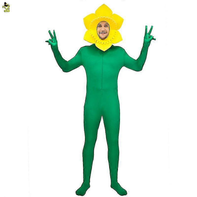 ヒマワリの衣裳の黄色および緑の花の衣裳のジャンプスーツの大人の人の凝った服面白いロールプレイ 党良質Tw
