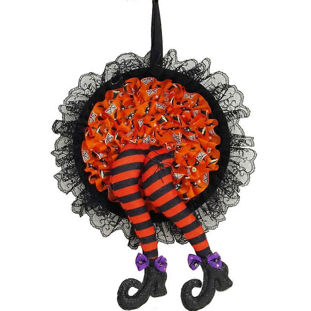 Halloween Hanging Witch Leg Wreath with Lace Skirts Door Wall Garland Decoration