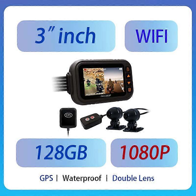 Redkid 3 pouces moto GPS 1080P Dashcam avec WIFI étanche à double objectif moto boîte noire vision n