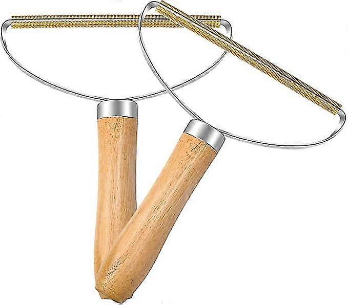 2 Pack Lint Remover, Double Carpet Scraper Manual Brush Tool Shaver Clothes Fuzz Roller Wooden Handle