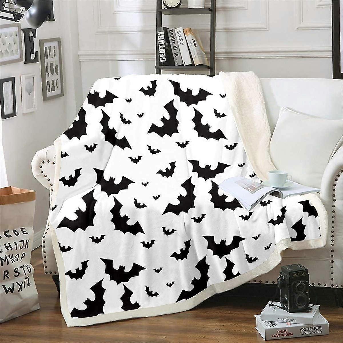 Bat Fuzzy Throw Blanket Soft Fluffy Fleece Blankets Black and White Microfuber Plush Blankets 60"x80"