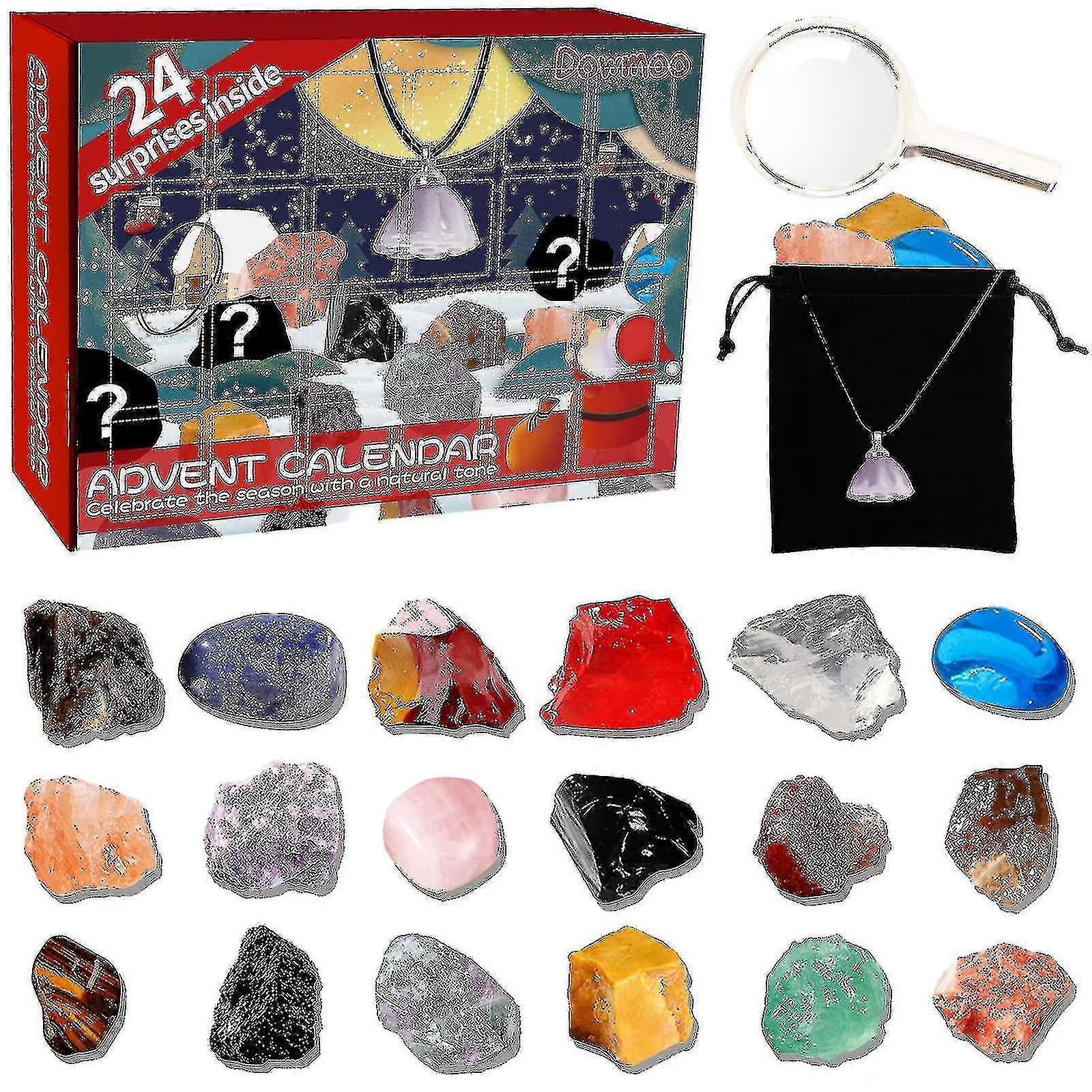 Advent Calendar 2023 Crystals For Kids With 24 Days Natural Crystal Gemstone Stone Minerals & Fossils Christmas Countdown Calendar Rock Collection