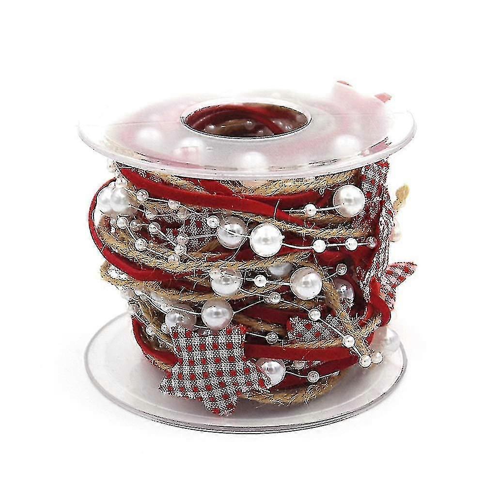 2 Rolls 3 Stands Design Red Artificial Bead Ribbon And String