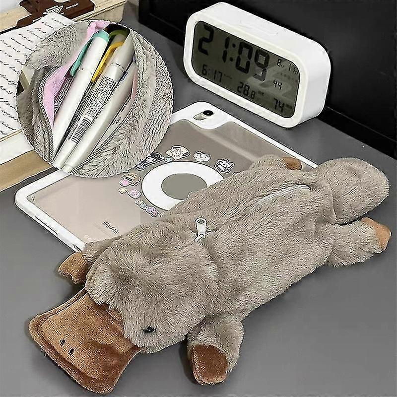 Simpatico ornitorinco Peluche Astuccio Sacchetto Cosmetico Penna Sacchetto Cancelleria Sacchetto Di Immagazzinaggio Grigio