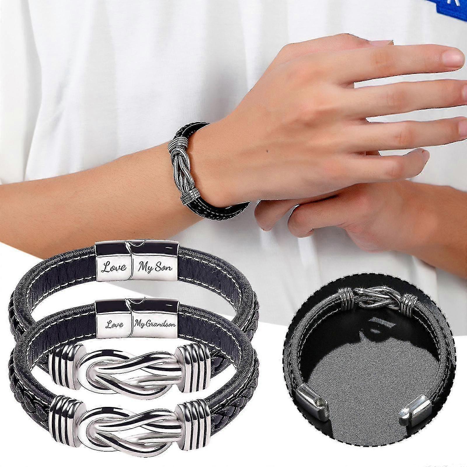 Mother And Son Forever Linked Together Braided Leather Bracelet