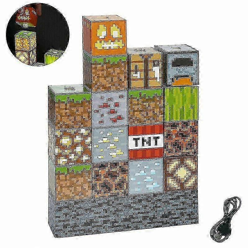 Minecraft Building Block Desk Lamp Diy Stitching Table Lamp Toys Usb Night Light Gifts