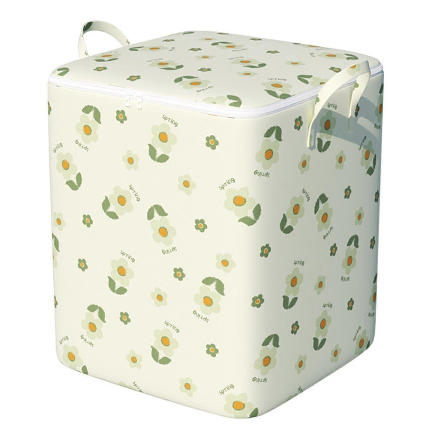 Clothes Storage Bag Large Capacity Flower Print Great Load Bearing Double Handle Dustproof