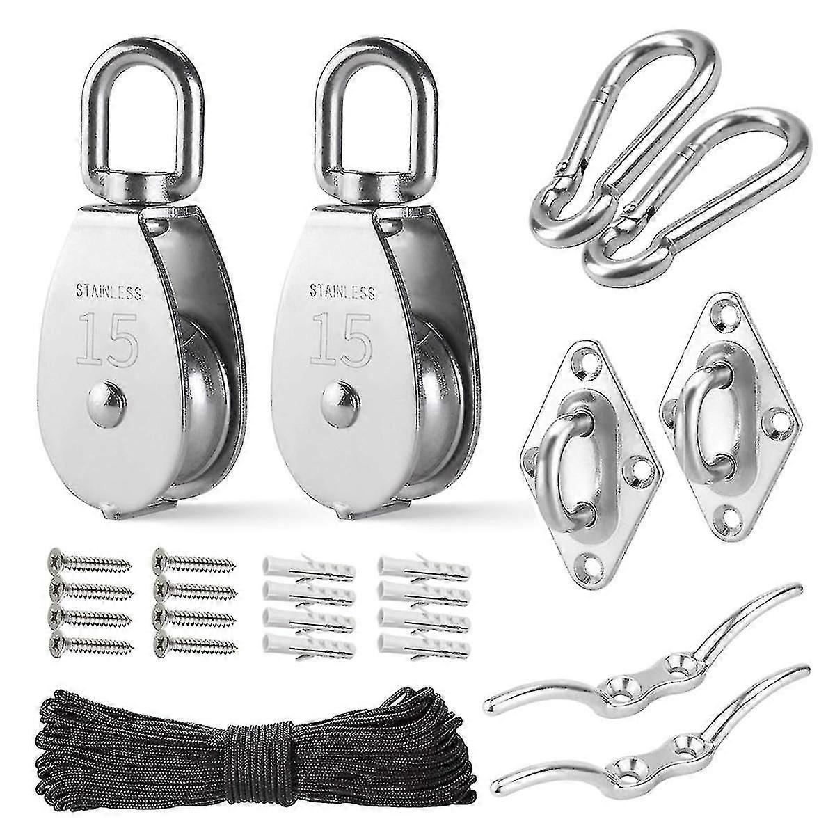 M15 remskivesystem i rustfritt stål Kit-heavy-duty remskivehjul, remskiveblokk med nylontau, for li