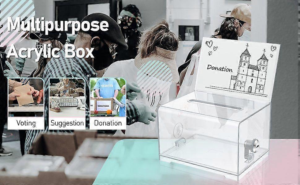 Acrylic Donation Box with Lock and Sign Holder Clear Ballot Box