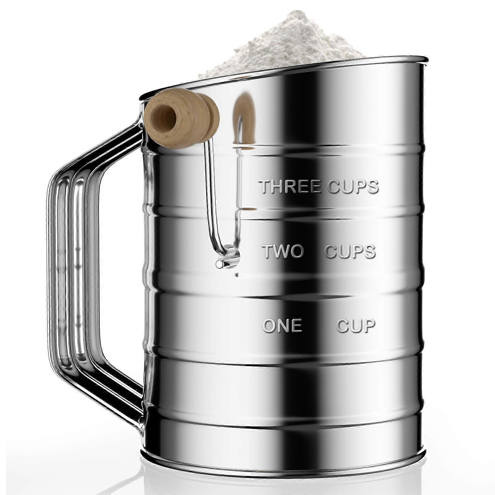 Stainless Steel Flour Sifter with Fine Mesh, 3-Cup Capacity for Baking Cakes and Pastries