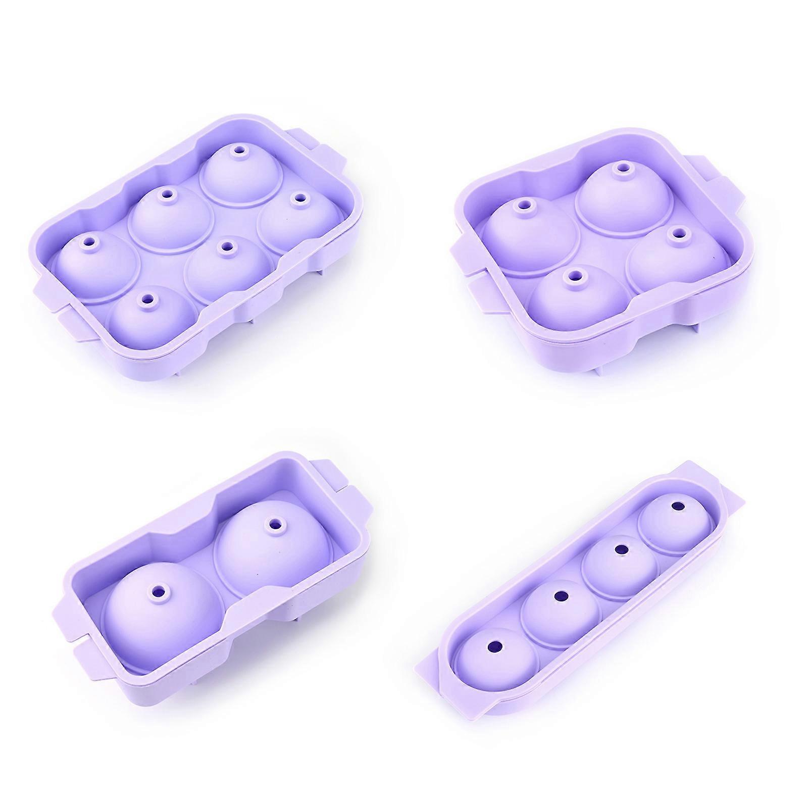 4Pcs Silicone Round Ice Cube Molds with Lid Round Ice Cube Mold Whiskey Ice Sphere Maker for Chilling Cocktail Coffee Purple