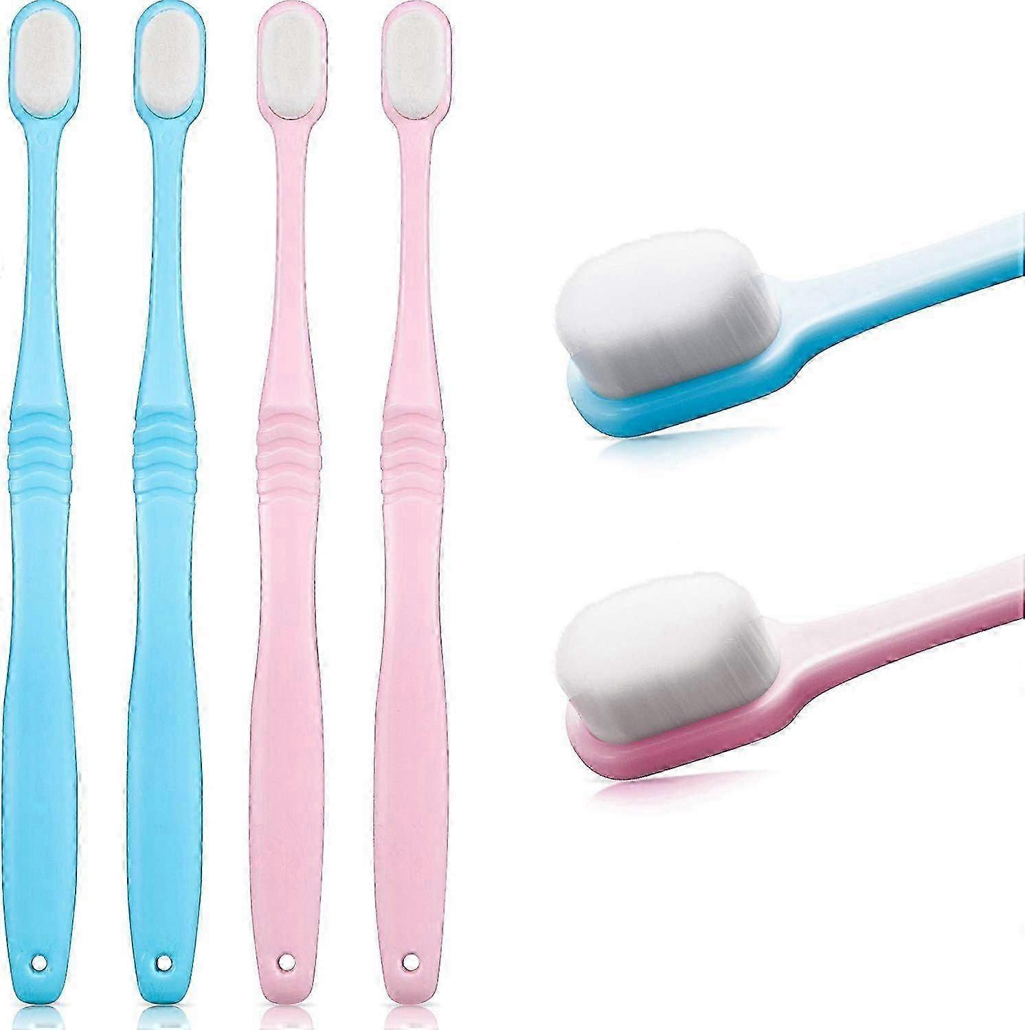 Extra Soft Toothbrushes - 4-Pack for Sensitive Gums (Blue, Pink)