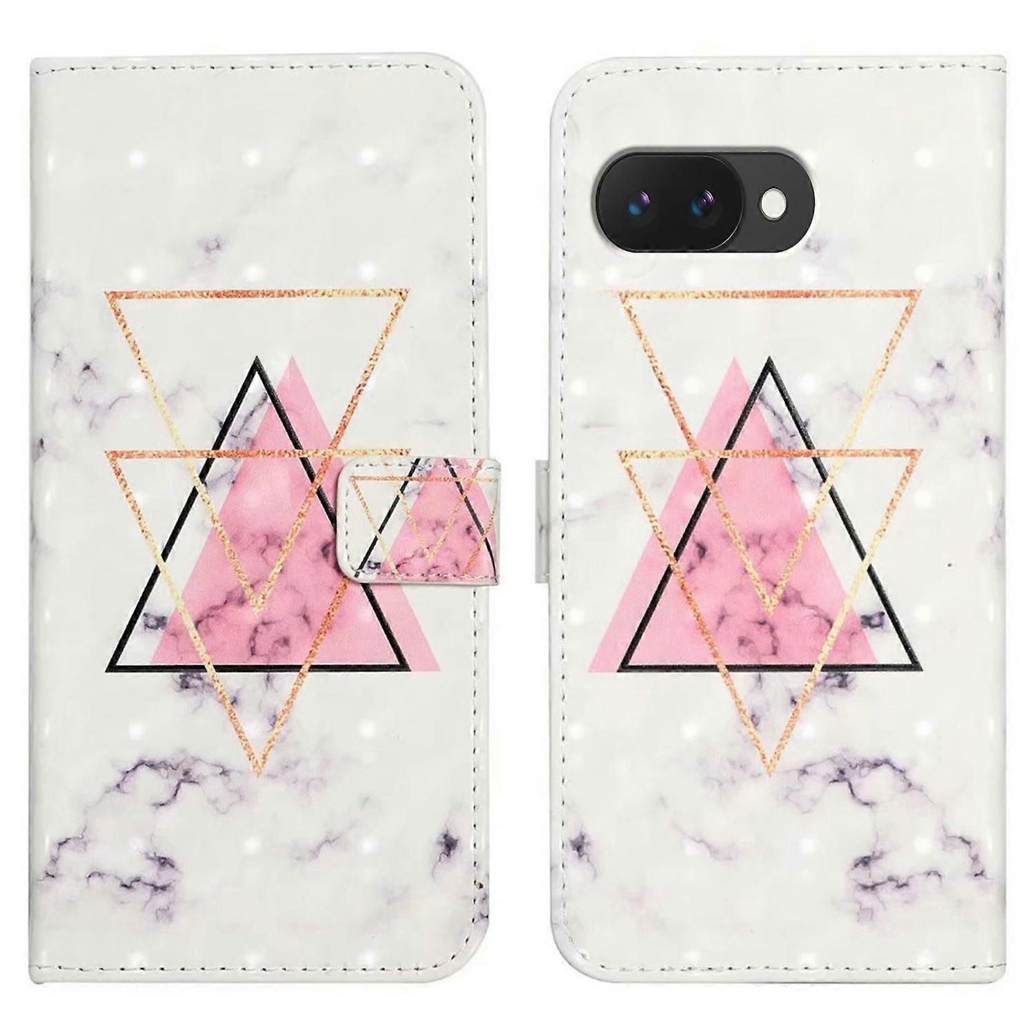 For Google Pixel 9a Case 3D Creative Pattern PU Leather Stand Phone Cover-Triangle Marble