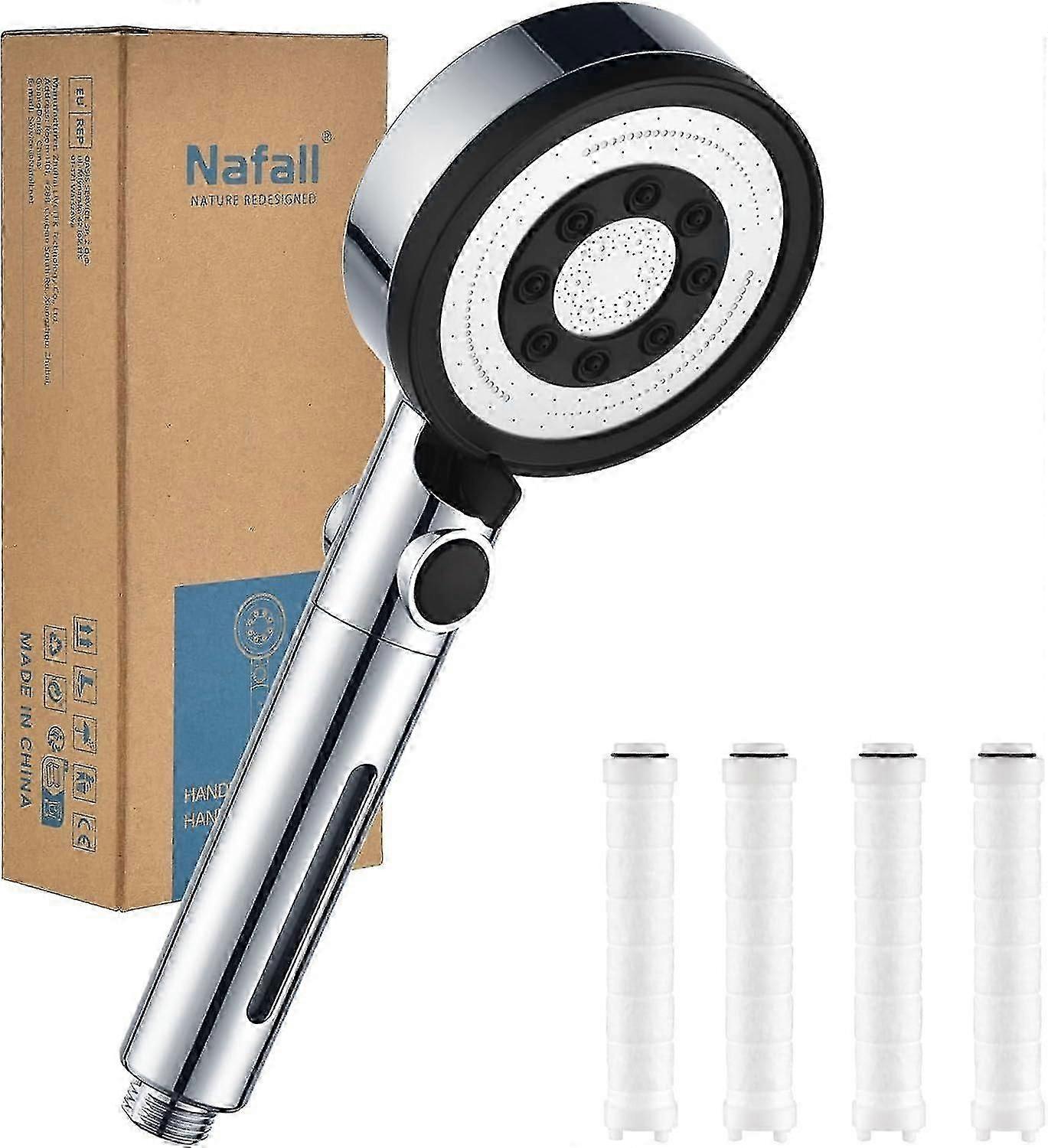 Duschkopf mit 4 PP-Filtern, Handbrause, wassersparend, Duschkopf mit 5 Strahlarten, Hochdruck, sparsamer Duschkopf, Regendusche