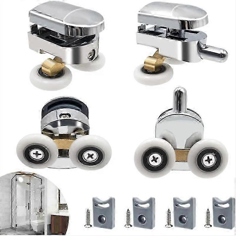 Shower Door Roller, 4pcs Double Rollers Shower Door Sliding Rollers Door Wheel Replacement for Shower Cabin