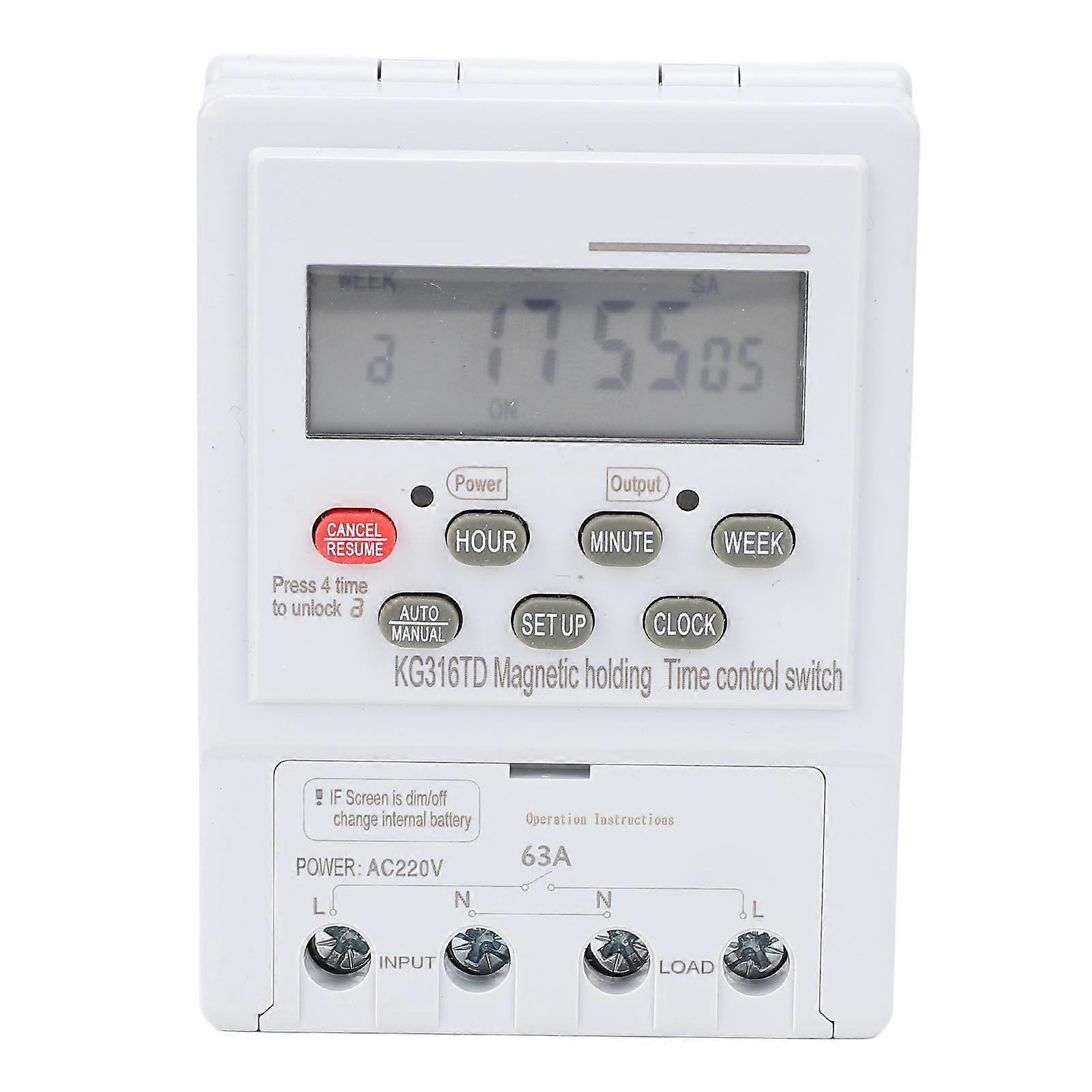 7 Day Programmable Timer Switch, LCD Electronic Relay Timer, Microcomputer Automatic Digital Timer for Home Appliance DIN Rail Mount AC 220 V 63A