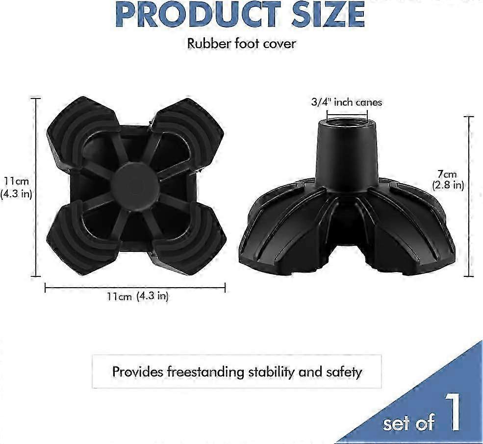 Cane Tips, 4-Prong Black Self Standing Quad Base Replacement for Most Walking