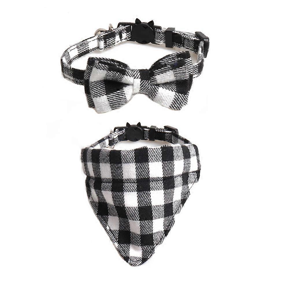 Cat Collar Set, Adjustable Size, Classic Plaid Design, Safety Breakaway