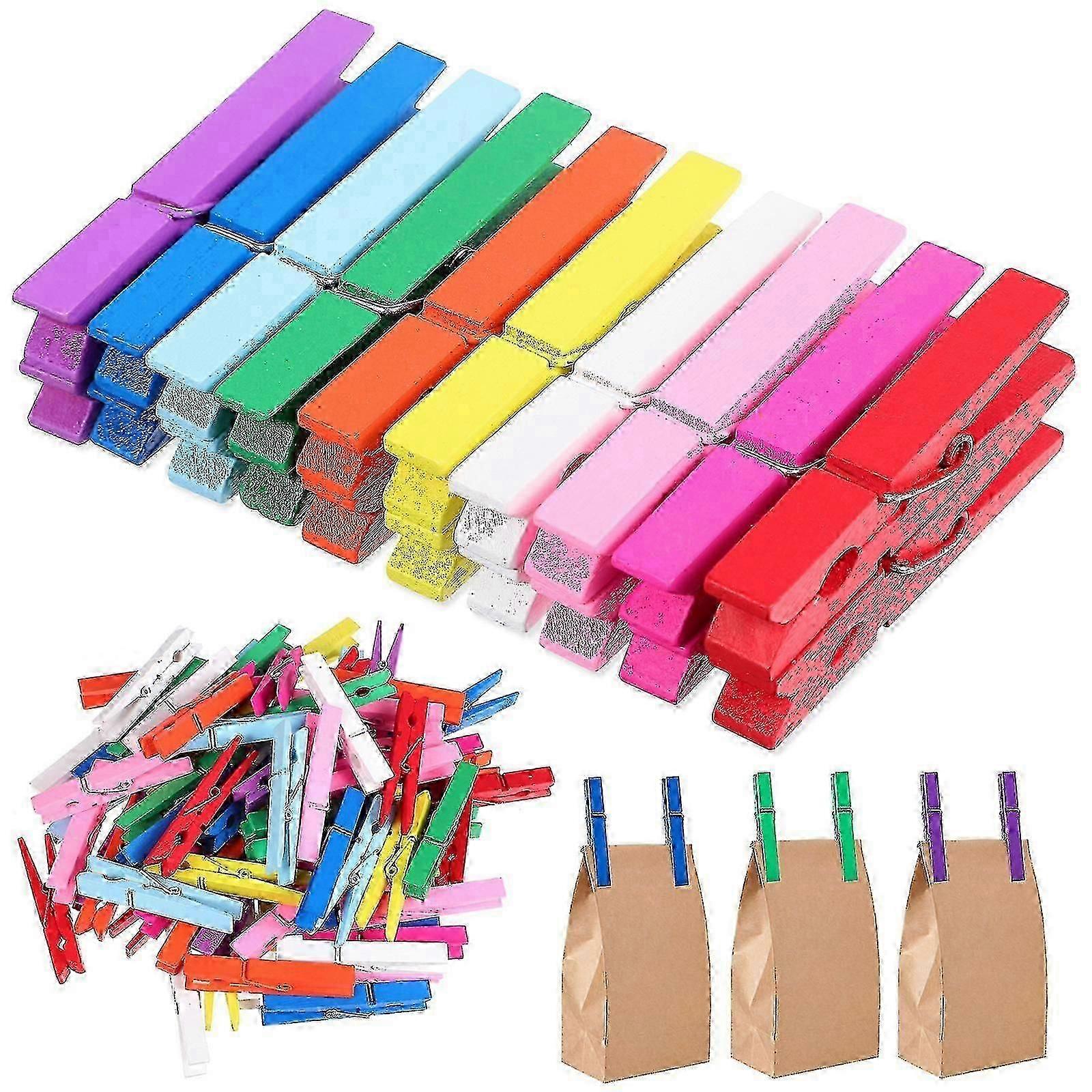 100 Pcs Pinces à linge colorées Pinces à linge colorées Clips en bois Pinces décoratives Pour suspendre des vêtements Photos Photos Artisanat