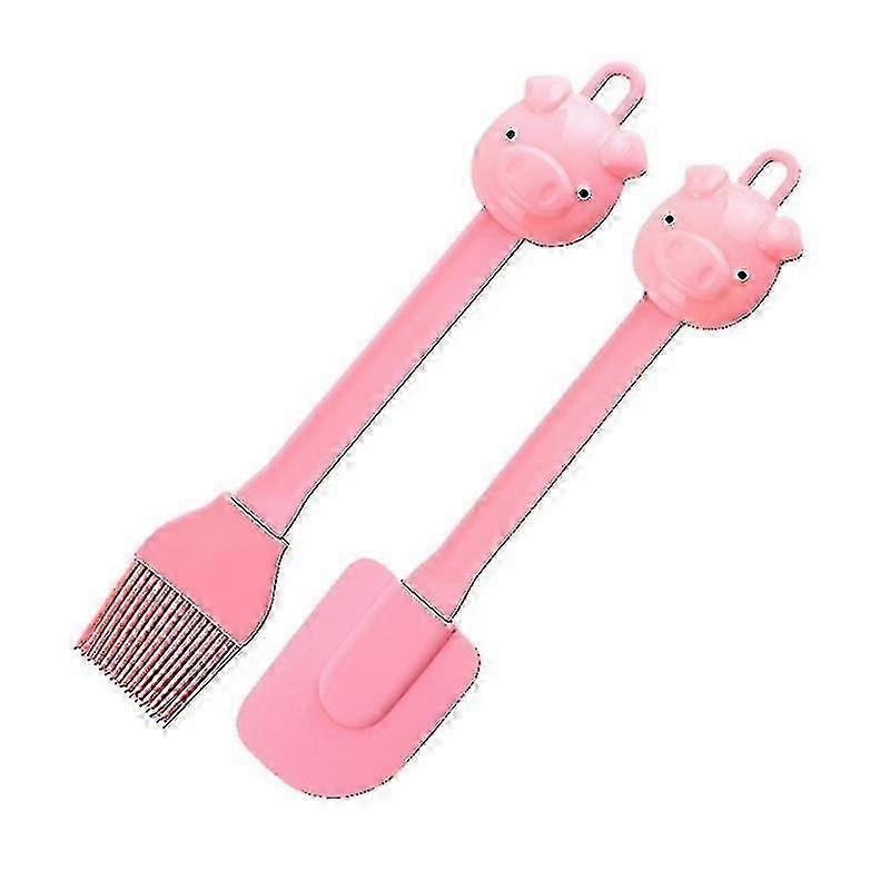 2 Pcs/set Oil Brush Spatula Multi-functional Cartoon Pig Shape Silicone Creative Cake Baking Scraper_Lucky_B