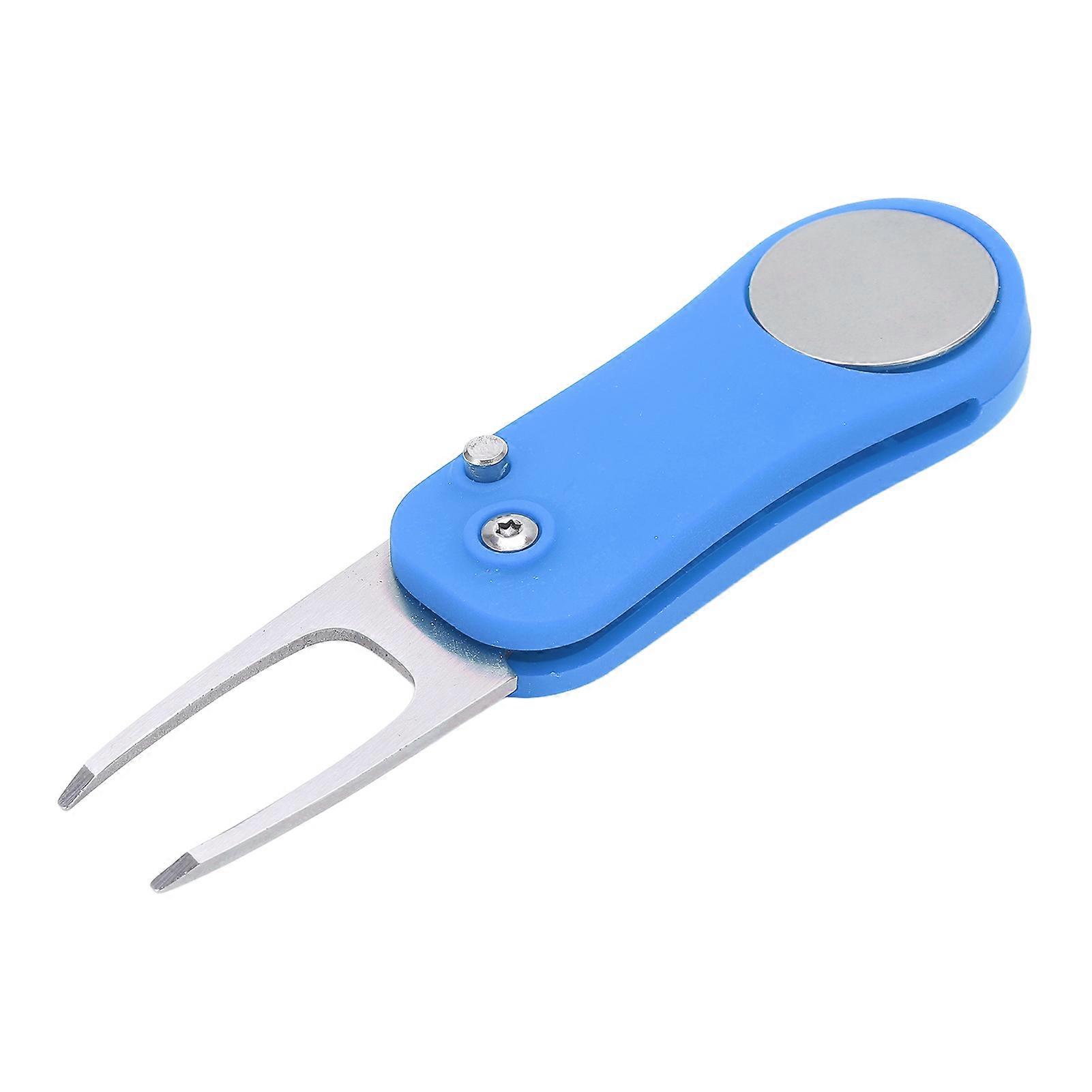 Foldable Golf Divot Repair Tool with  Marker Golf Green Fork and Pop Up ButtonBlue