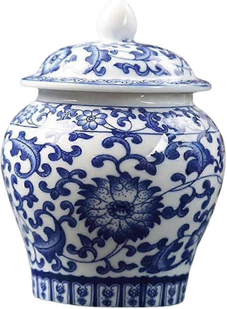 Blue And White Ceramic Glazed Ginger Jar Tea Storage Jar With Lid Multi Purpose For Weddings, Party, Home Office Decor Fine Workmanship