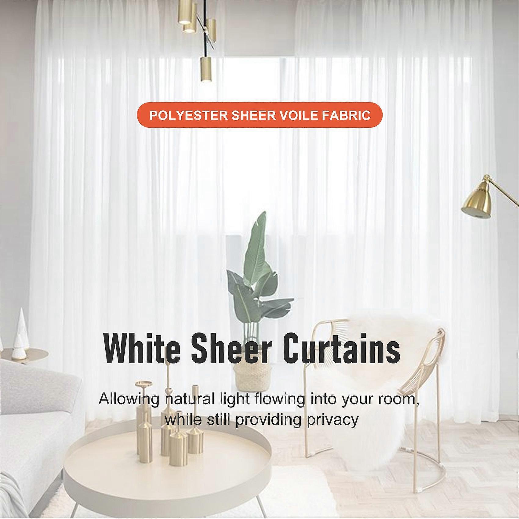 Window White Sheer Curtains 108 Inches Long 2 Panels