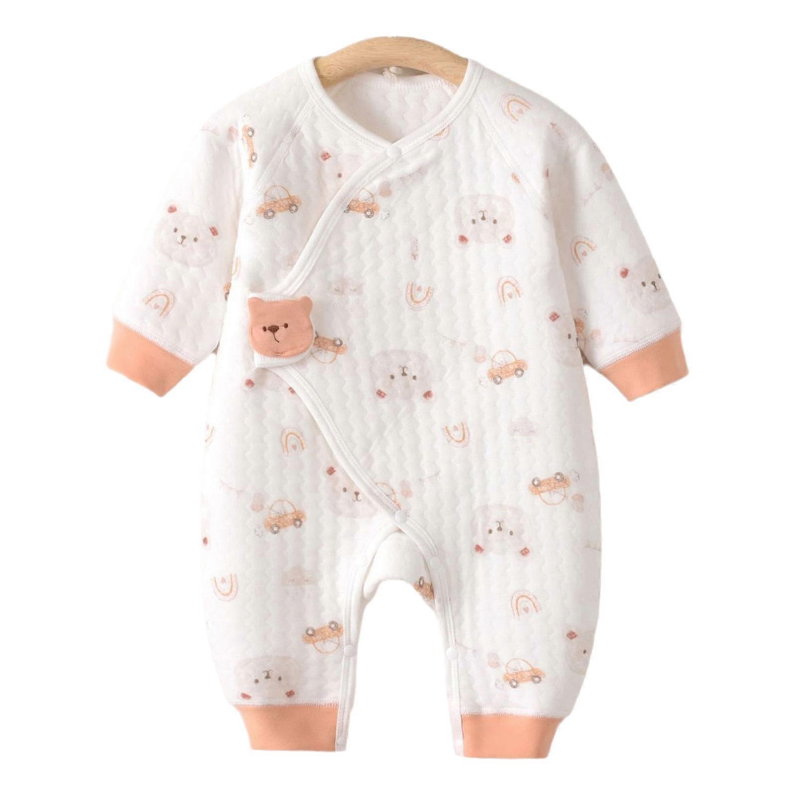 Tecknat mönster Romper för 0-1 månaders baby Långärmad Jumpsuit Spädbarnspyjamas Andningsbar Vadderad Bodysuit Bomullskläder 66