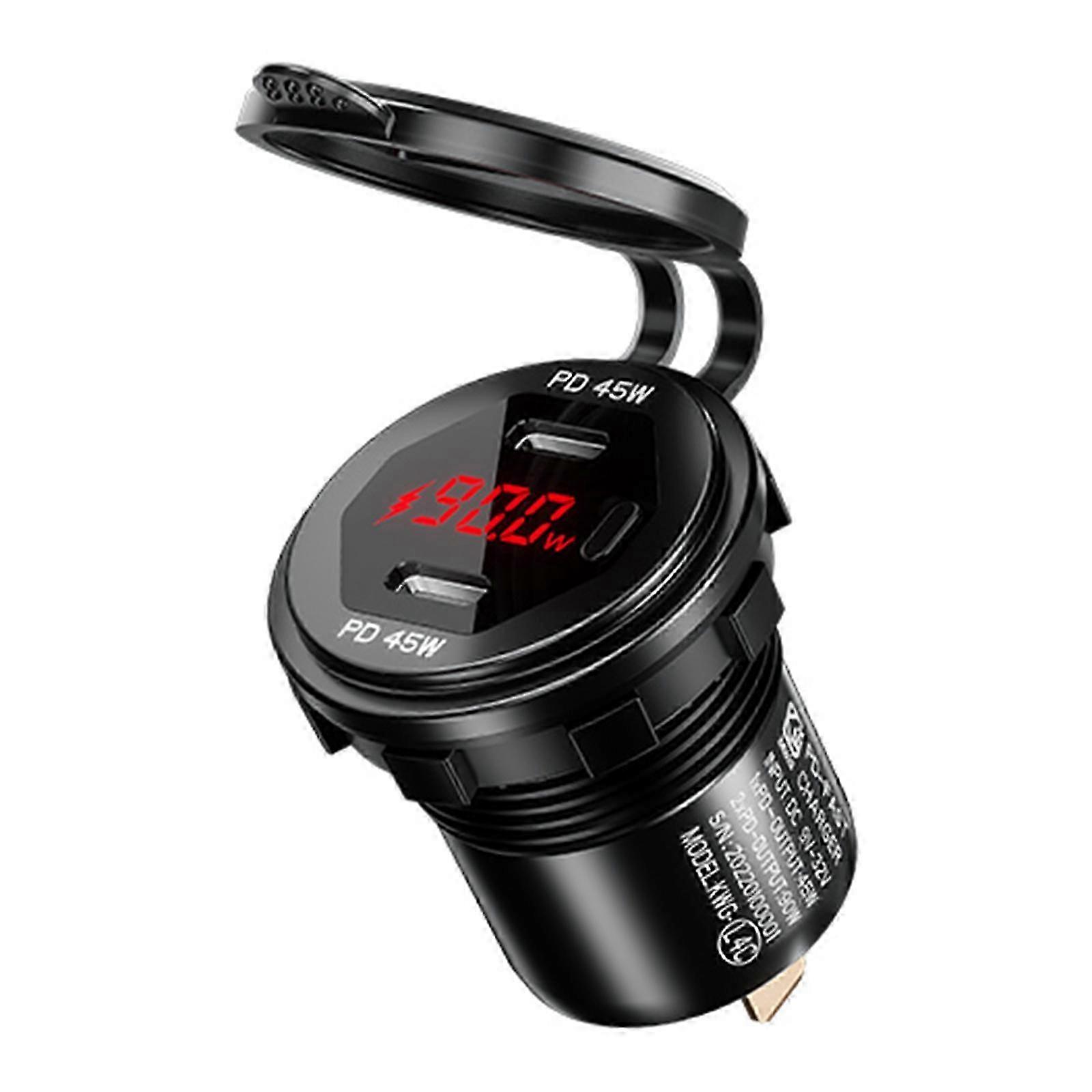 90W Dual USB C PD Car Charger Voltage Display Metal