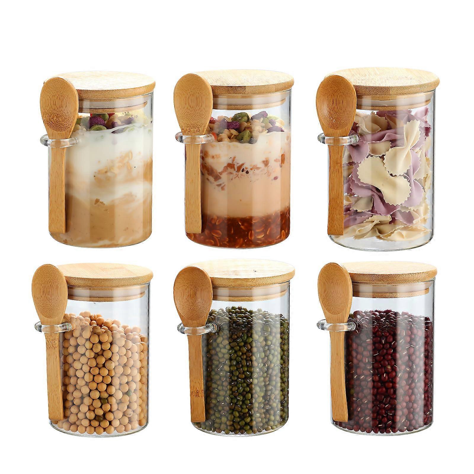 6 Pack Glass Jars with Bamboo Lids and Spoons, 17 OZ Airtight Containers for Loose Leaf Tea Storage and Oats