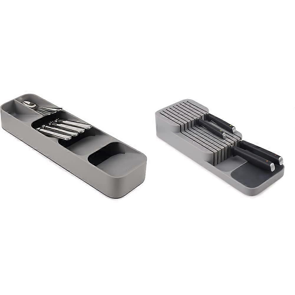 Compact Cutlery Organizer For Kitchen Drawers Gray Knife Block Tray Drawer Insert For Knives And Utensils