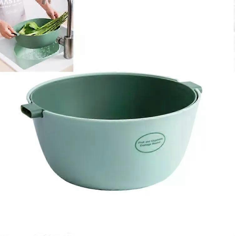 Rice Drain Basket-Double-Dish Vegetable & Fruit Strainer,Light Green
