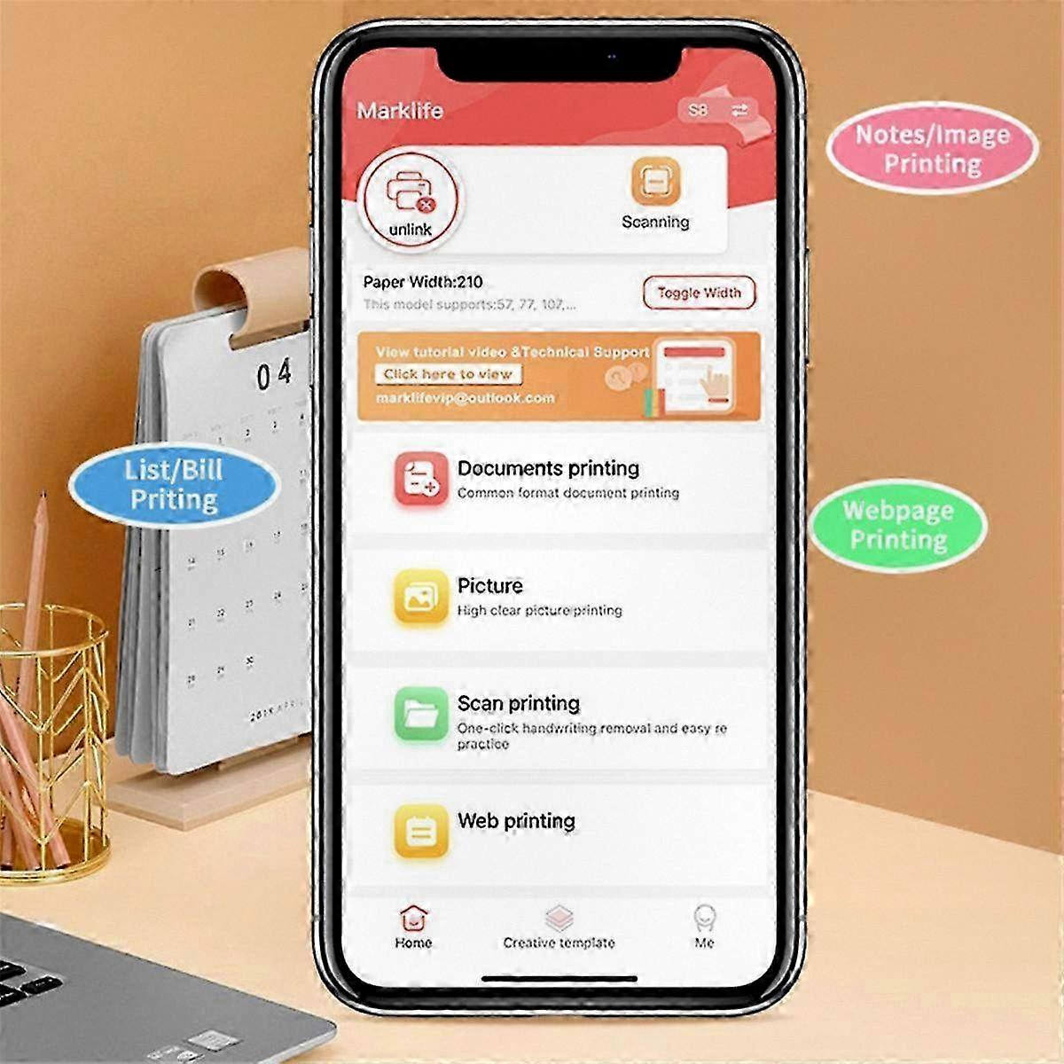 Portable Compact A4 Thermal Printer for Mobile and Computer Use, No Ink Needed, Ideal for Tattoo Transfer, White Design