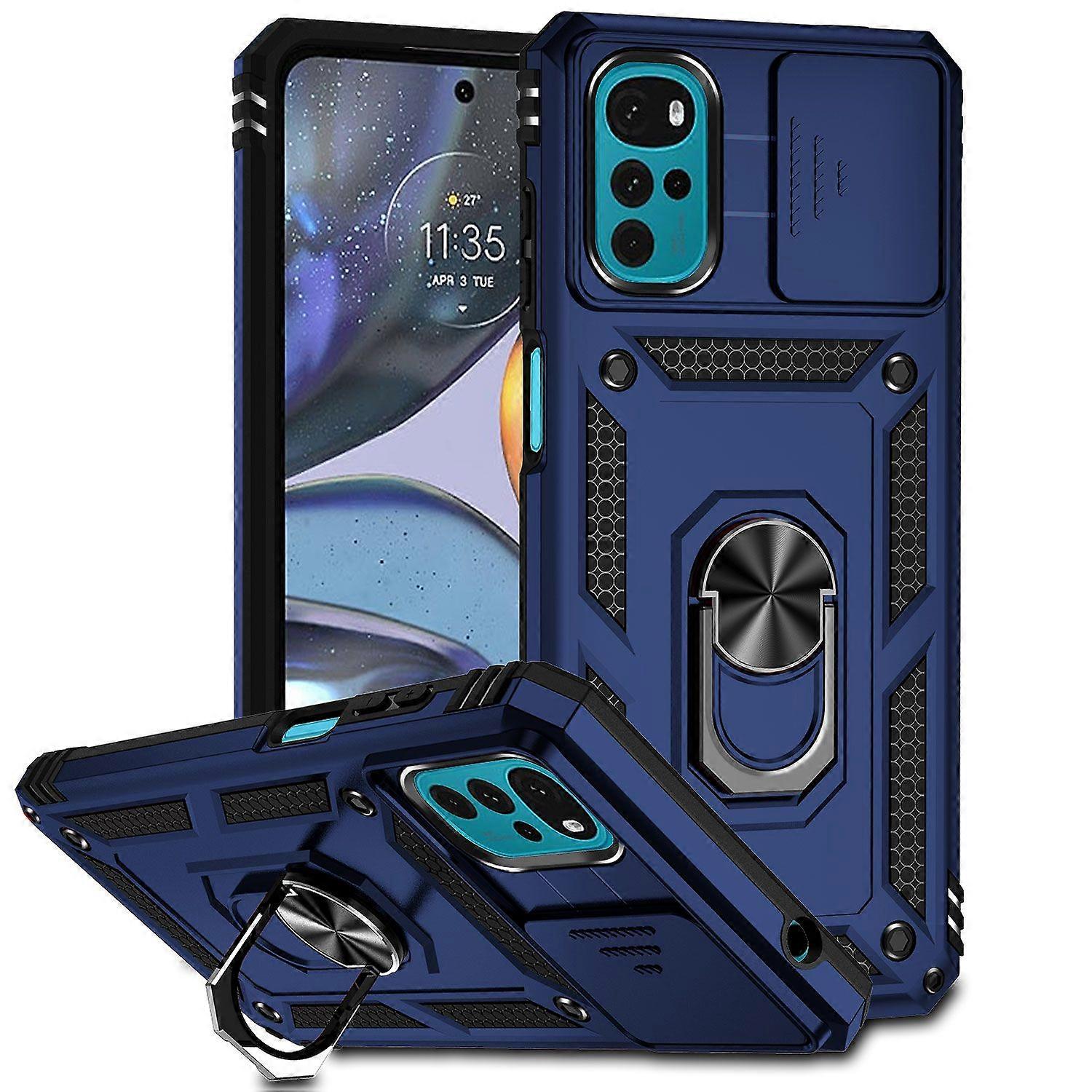 Knockproof Crash Case For Motorola Moto G22 G5G 2022 G32 G52 G82 G62 5G With Bracket Ring And Sliding Window Lens Protection Phone Cover